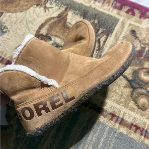 Sorel Camel Suede Ankle Boots with Fleece Trim